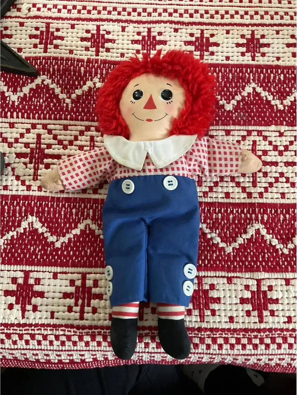 Vintage  Hasbro Softies Raggedy Andy Doll with Red Yarn Hair 1980's